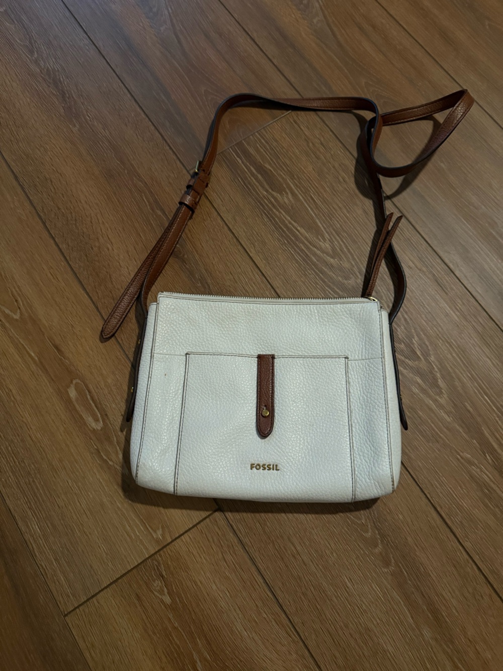 Fossil Cream Crossbody with Brown Leather Trim